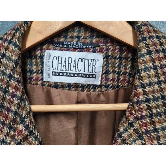 Vintage Character Suburban Wear Houndstooth Wool Lined Tailored Blazer Jacket 12 - Picture 8 of 16